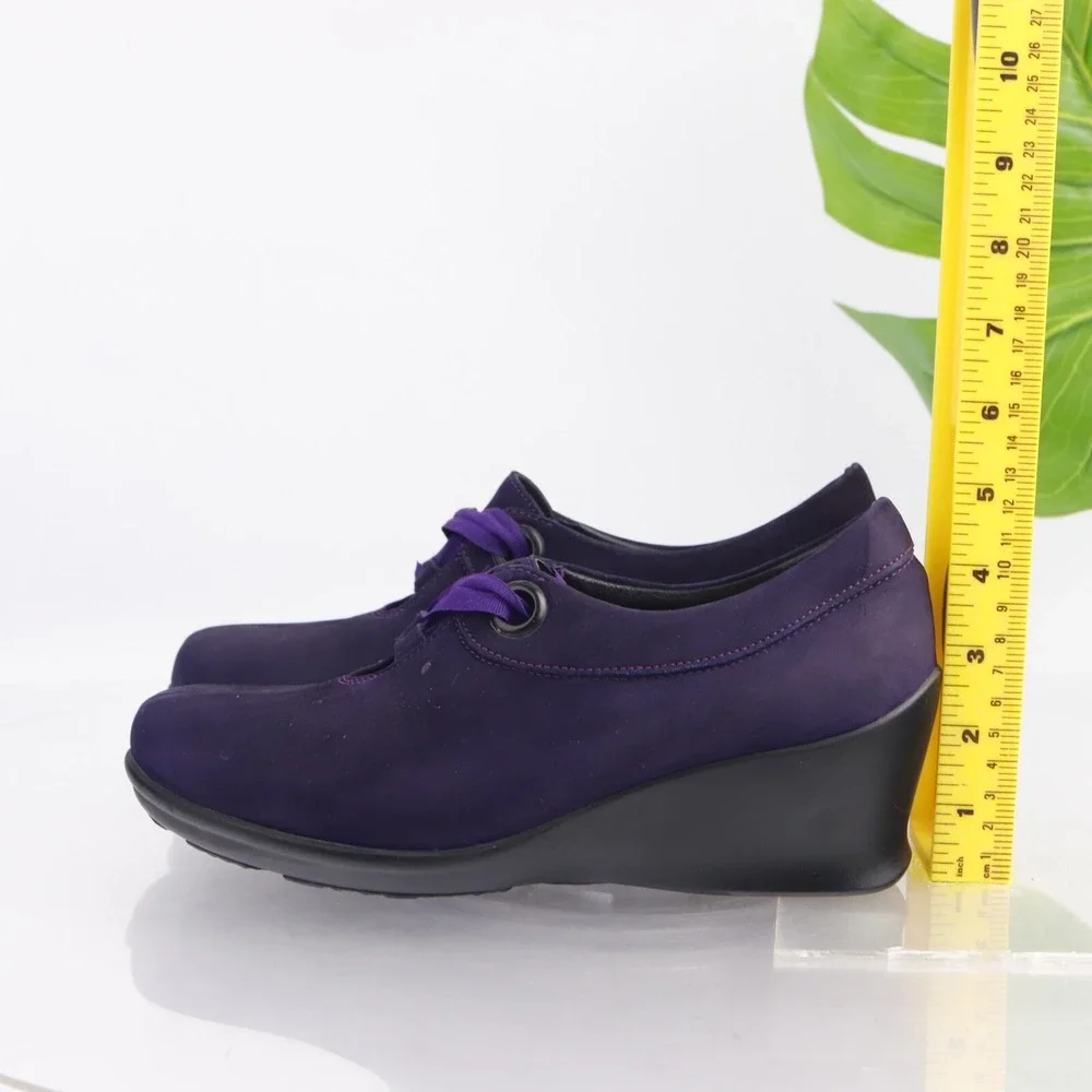 Wolky Womens Faith Oxford Pump Size 39 8 Purple Leather Wedge Lace Up Shoe Boho